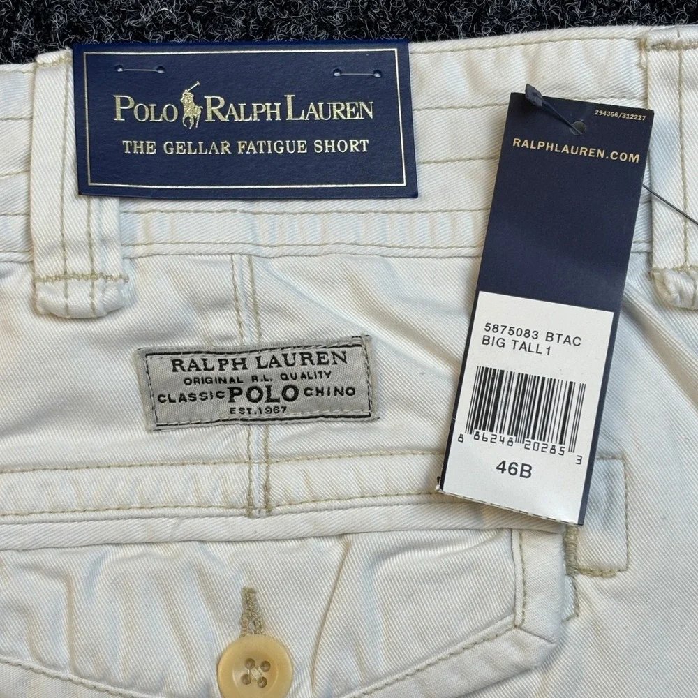 Polo Ralph Lauren Gellar Fatigue Shorts Mens 46B Big‎ Tall Cream Cargo Chino New